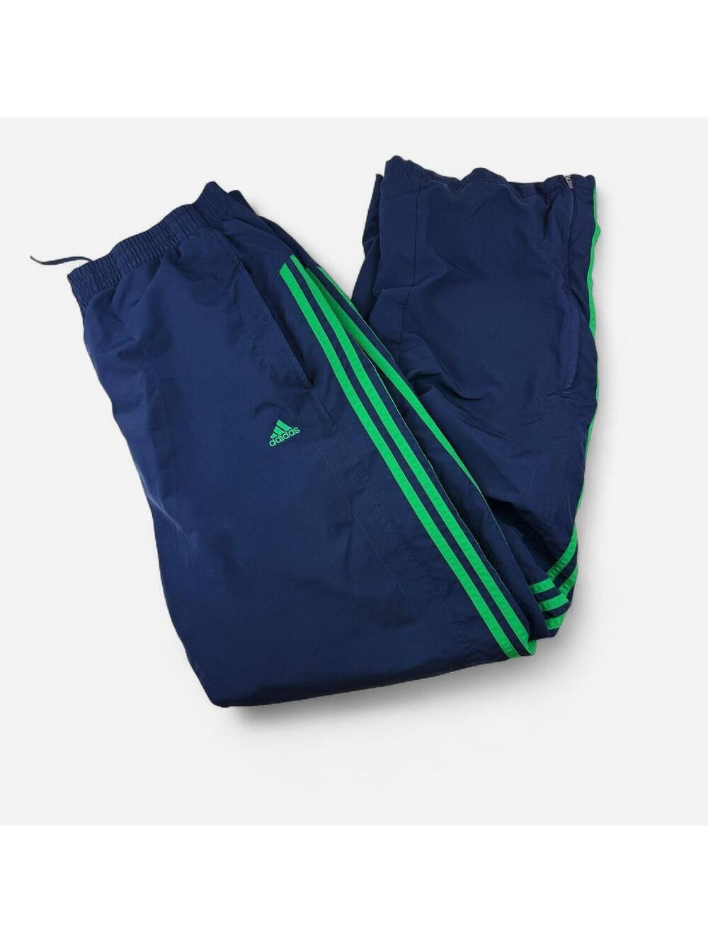 Adidas Navy Green Three Stripe Nylon Track Pants